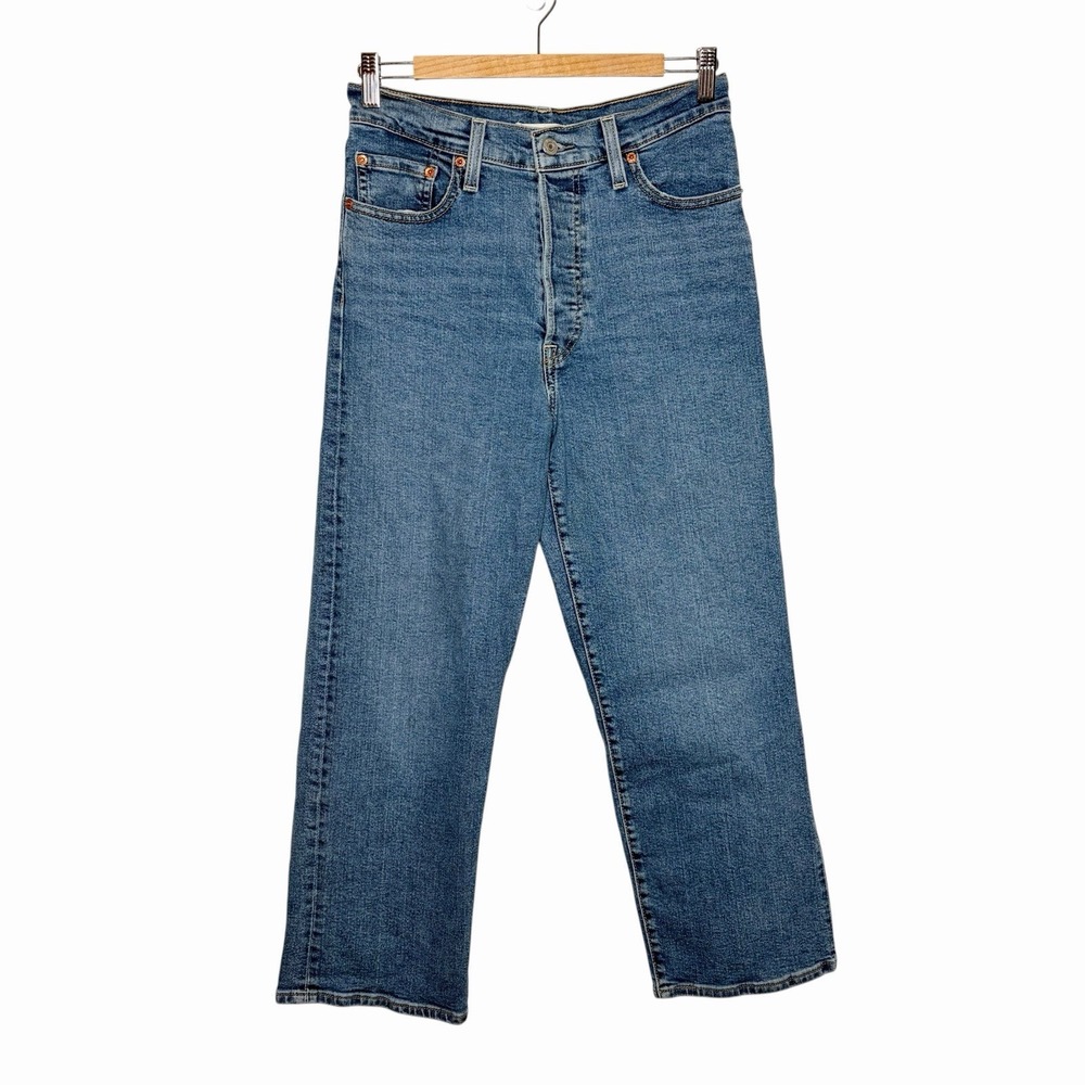 Levis Ribcage Straight Ankle Jeans Womens 28 Button Fly High Rise Medium Wash